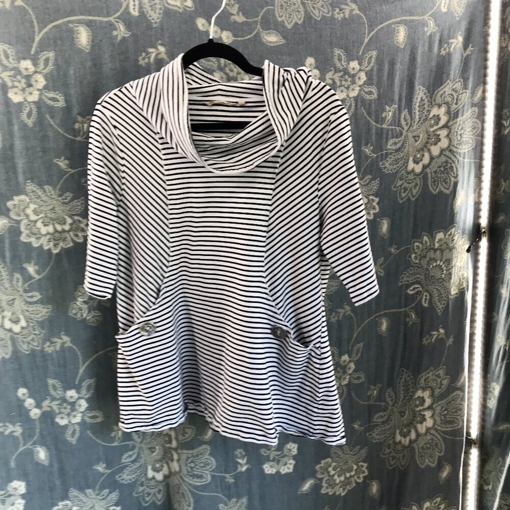 Soft Surroundings Navy and White Striped Cowl Neck Blouse